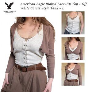 American Eagle Ribbed Lace-Up Top - Off White Corset Tank Top - L